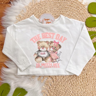 Conj. Blusa Manga Longa The Best Day e Short Saia Losango - Off White